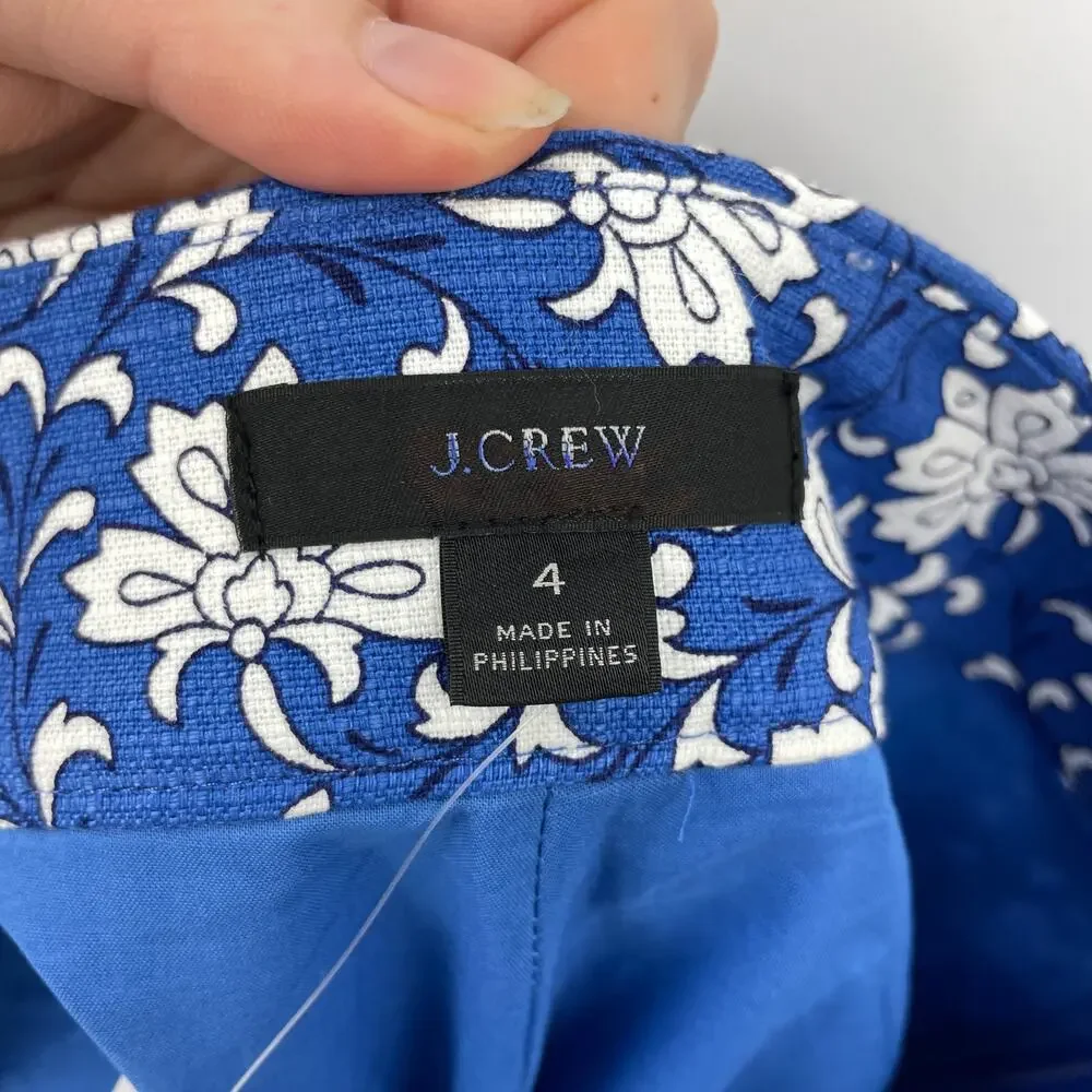 J. Crew Shorts Womens Size 4 Trouser Night Sky Floral Block Print Blue White NWT